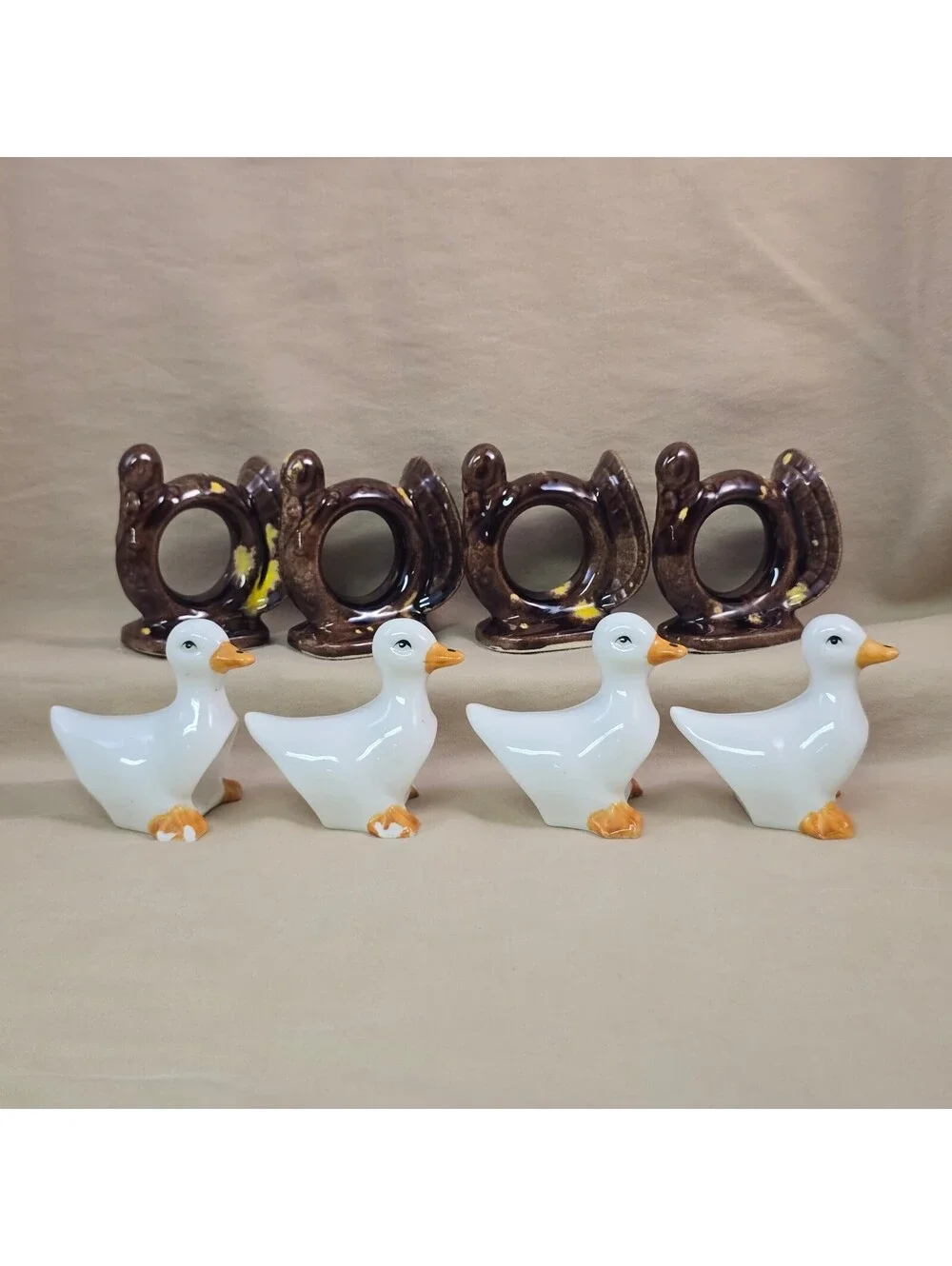 Vintage Ceramic Napkin Rings Set of 8 Thanksgiving Turkey MP Mark Duck